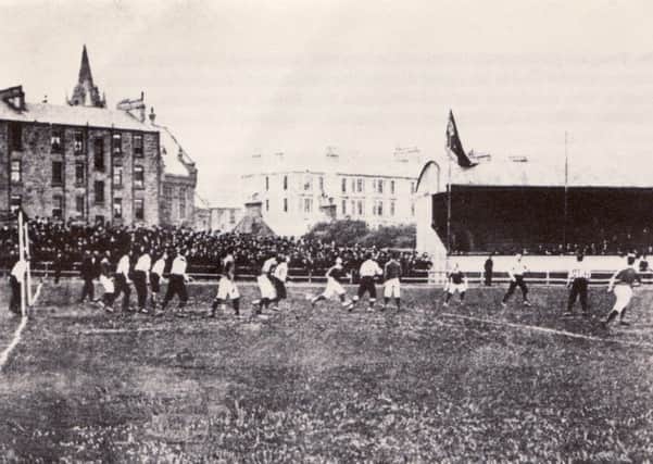 Action from a Celtic v Rangers game in the 19th century, thought to be the 1895 Glasgow Charity Cup final at Cathkin Park. Celtic won 4-0.