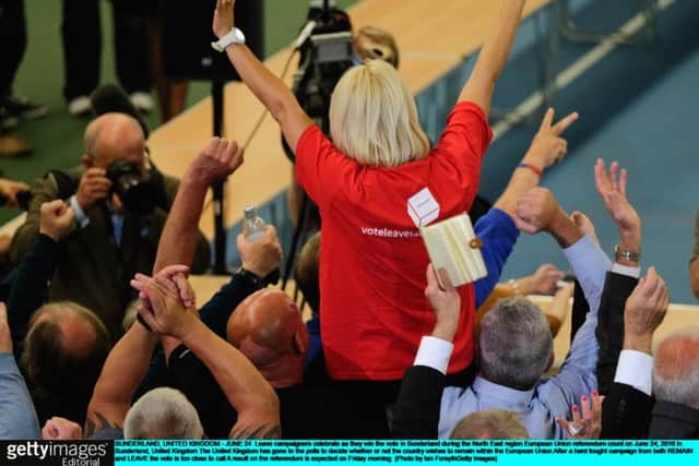 Leave campaigners celebrate as they win the vote in Sunderland. Picture: Getty