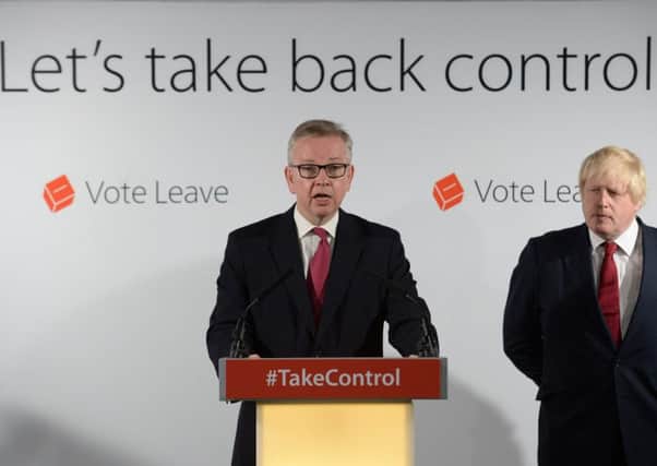 Michael Gove and Boris Johnson, seen at a press conference yesterday, have assassinated a decent man. Picture: Getty