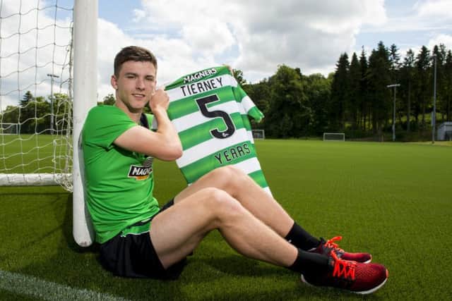 Kieran Tierney will still be only 24 when his new five-year contract at Celtic expires. Picture: SNS.