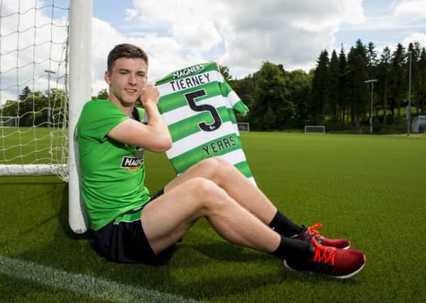 Kieran Tierney will still be only 24 when his new five-year contract at Celtic expires. Picture: SNS.