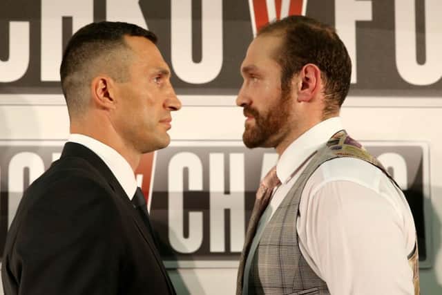 Wladimir Klitschko, left, and Tyson Fury were due to meet in Manchester on 9 July. Picture: Simon Cooper/PA Wire