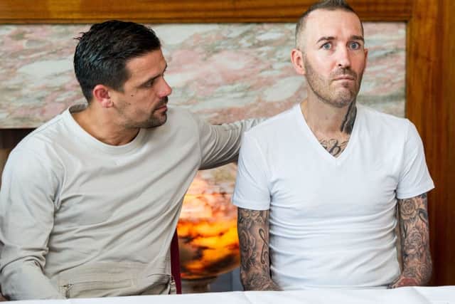 Fernando Ricksen, right, with former Rangers team-mate Nacho Novo at the launch of the Fernando Ricksen Motor Neurone Disease fund. Picture: Ross Parker/SNS