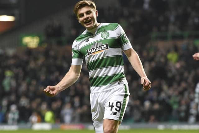 James Forrest celebrates scoring for Celtic against Hamilton Accies. Picture: SNS