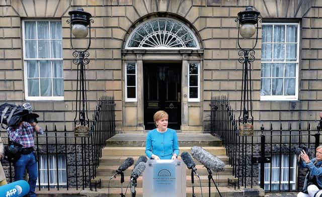 Nicola Sturgeon briefs the press outside Bute House yesterday. Picture: Neil Hanna