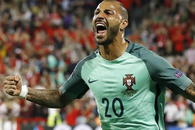 Portugal's Ricardo Quaresma celebrates his extra-time winner against Croatia. Picture: Frank Augstein/AP