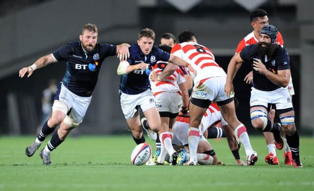 John Barclay, captain Henry Pyrgos and Josh Strauss chase after a loose ball. Picture: David Gibson/Fotosport