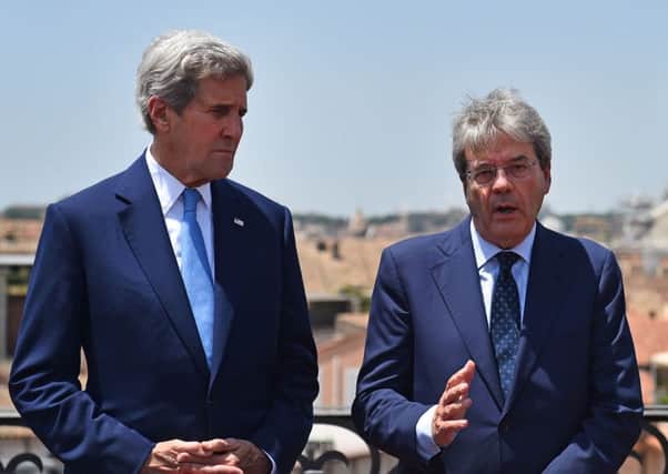John Kerry meets Italian Foreign minister Paolo Gentiloni in Rome. Picture: AFP/Getty