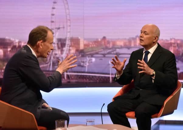 Iain Duncan Smith told Andrew Marr yesterday that the public would not accept a new prime minister who was not a Brexit supporter. Picture: BBC