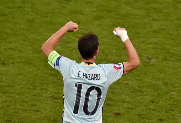 Eden Hazard celebrates his goal during Belgium's rout of Hungary. Picture: AFP/Getty Images