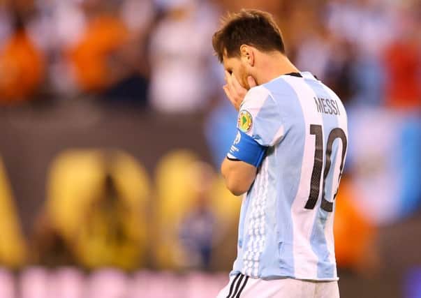Lionel Messi turns away after missing a penalty kick during Argentina's Copa America final defeat to Chile. Picture: Getty