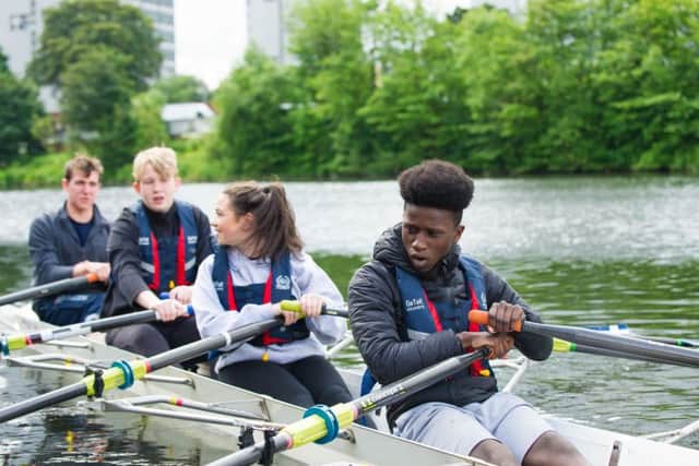 Pupils try out on the water courtesy of Clydesdale Rowing Club.