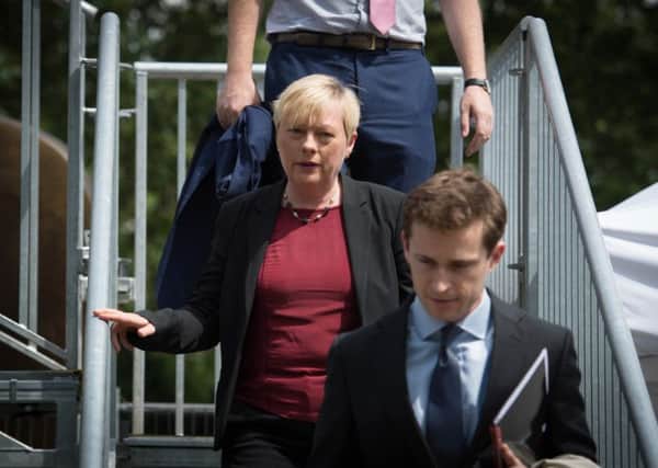 Labour MP Angela Eagle emerges from a temporary TV studio outside the Houses of Parliament in Westminster today after she resigned from the shadow cabinet. Picture: Stefan Rousseau/PA Wire