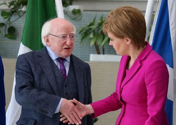 First Minister Nicola Sturgeon meets with Irish President Michael Higgins yesterday to discuss Scotlands position over the EU. Picture: PA