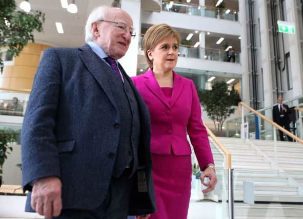 Scotland's First Minister Nicola Sturgeon meets the President of Ireland, Michael D. Higgins. Picture: PA