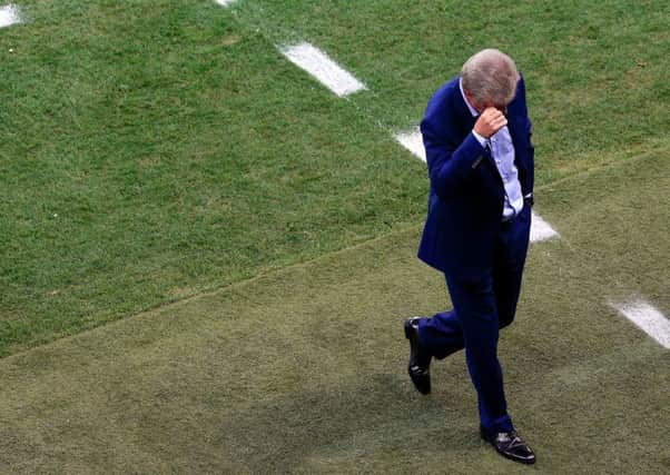Roy Hodgson is a picture of dejection during England's defeat by Iceland. Picture: Jonathan Brady/PA Wire