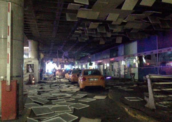 An entrance of the Ataturk Airport in Istanbul after bomb explosions. Picture: AP