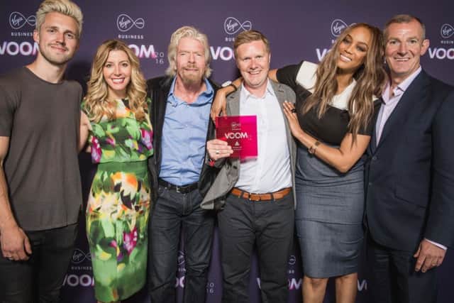 From left: Marcus Butler, Sara Blakely, Sir Richard Branson, MacRebur co-founder Toby McCartney, Tyra Banks and Peter Kelly. Picture: Contributed