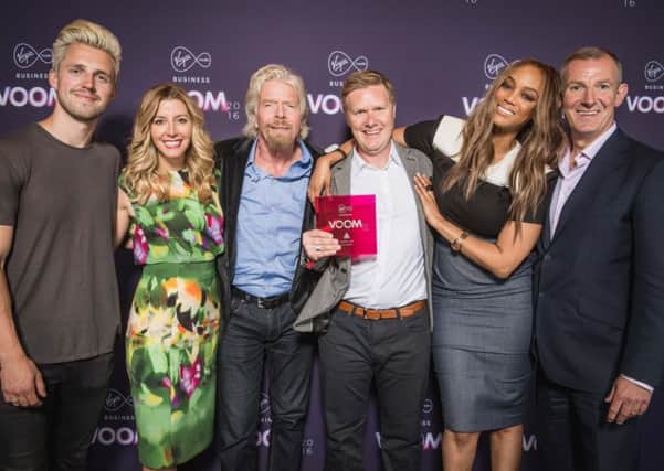 From left: Marcus Butler, Sara Blakely, Sir Richard Branson, MacRebur co-founder Toby McCartney, Tyra Banks and Peter Kelly. Picture: Contributed
