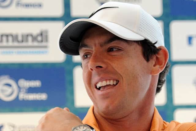 Rory McIlroy brushes an insect off his shoulder during a press conference before the Open de France. Picture: Richard Martin-Roberts/Getty