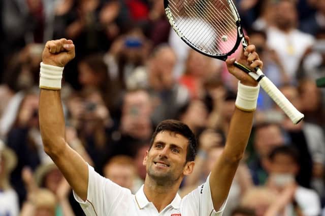 Novak Djokovic celebrates beating Adrian Mannarino. Picture: Steve Paston/PA Wire