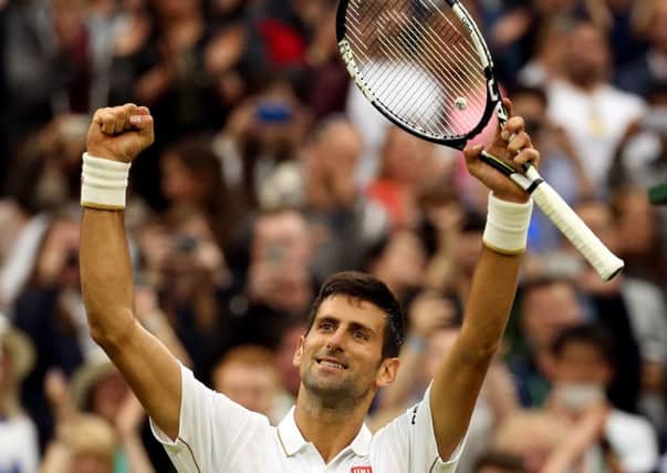 Novak Djokovic celebrates beating Adrian Mannarino. Picture: Steve Paston/PA Wire