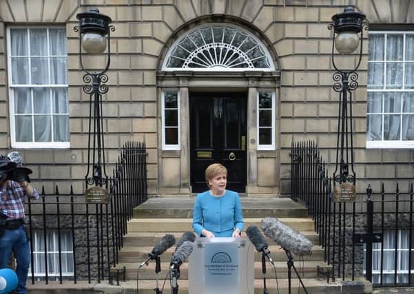 Nicola Sturgeon speaks to the press outside Bute House, which is at the centre of a campaign to have its name changed. Picture: Neil Hanna