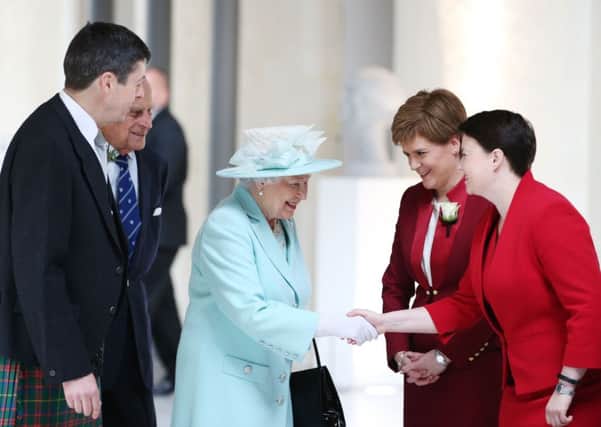 Ken Macintosh, Prince Philip, the Queen, Nicola Sturgeon and Ruth Davidson. Picture: Jane Barlow