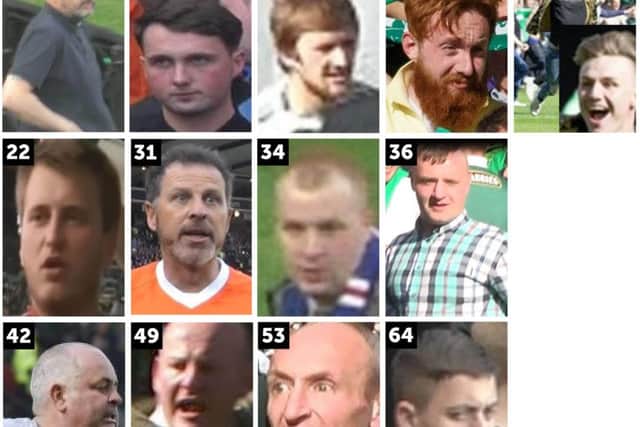 Photos issued by Police Scotland of 13 men they want to trace over violence, disorder and vandalism at the end of the Scottish Cup final. Picture: PA