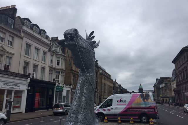 Andy Scott's latest equine sculpture in Edinburgh's New Town. Picture: TSPL