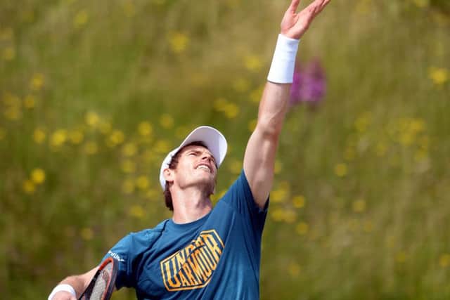 Andy Murray during practice ahead of his quarter-final clash at Wimbledon. Picture: Anthony Devlin/PA