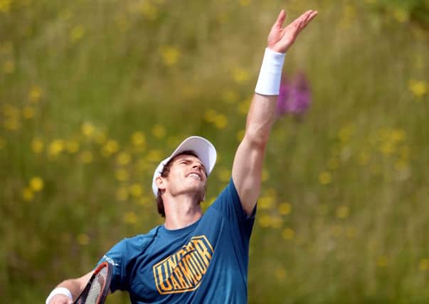 Andy Murray during practice ahead of his quarter-final clash at Wimbledon. Picture: Anthony Devlin/PA