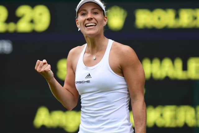 Angelique Kerber celebrates after her two-set victory over Simona Halep yesterday. Picture: Getty