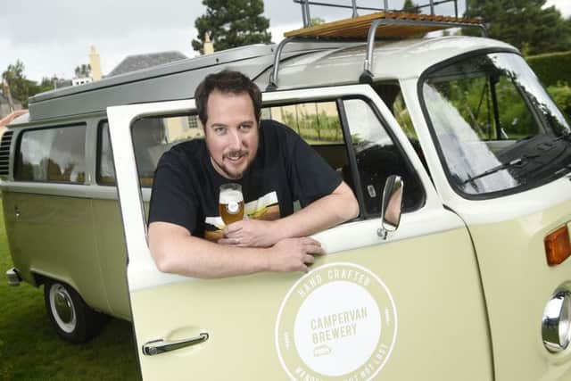 Paul Gibson and The Hoppy Camper in Edinburghs Botanic Garden. Photograph: Greg Macvean