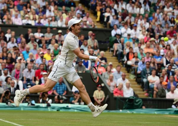 Andy Murray in full flow during his pulsating five-set victory over Jo-Wilfried Tsonga in the Wimbledon quarter-finals. Picture: Anthony Devlin/PA Wire