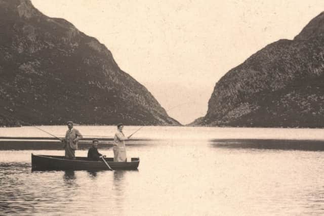 Photograph from an album from around 1880 showing visitors fishing on Loch Beinn Taighe, Eigg . Picture: HES.