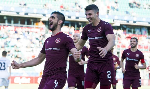 Two goals from Igor Rossi helped Hearts qualify for the second qualifying round of the Europa League. Picture: Paul Devlin/SNS