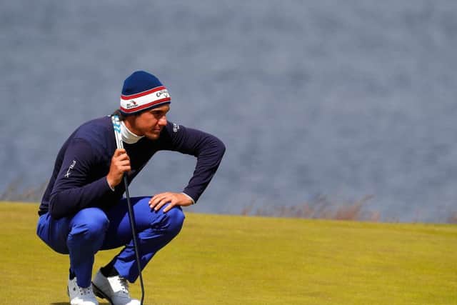 Matteo Manassero of Italy lines up a putt on the 18th green. Picture: Getty.