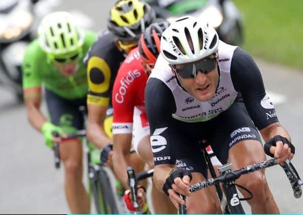 Steven Cummings rides in the breakaway en route to his stage win. Picture: Getty.