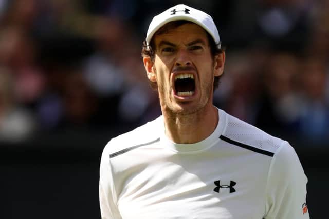 Andy Murray roars during his Wimbledon final victory against Milos Raonic. Picture: Getty