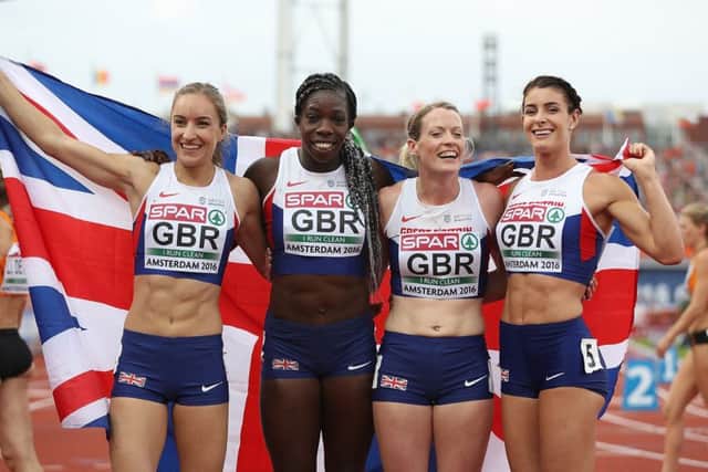 GB&Is 4x400m relay team, from left, Emily Diamond, Anylka Onuora, Eilidh Doyle and Serena Bundy Davies. Picture: Getty