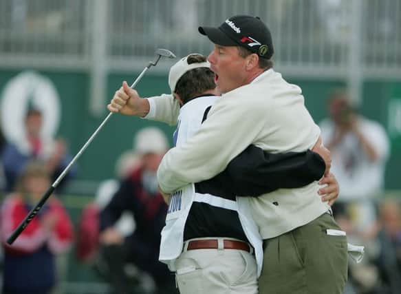 Todd Hamilton celebrates his Open victory at Royal Troon in 2004  with his caddie, Ron Levin. Picture: Stuart Franklin/Getty Images