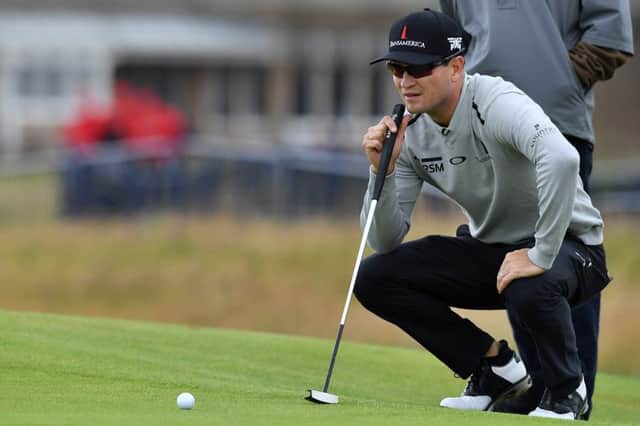 Defending champion Zach Johnson lines up a putt on the first green during practice at Royal Troon. Picture: Ben Stansall/Getty Images