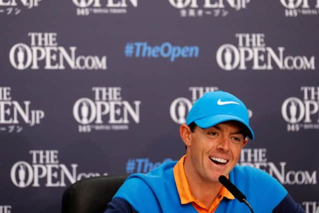 Rory McIlroy shares a joke during his press call at Royal Troon.  Picture: Kevin C. Cox/Getty Images