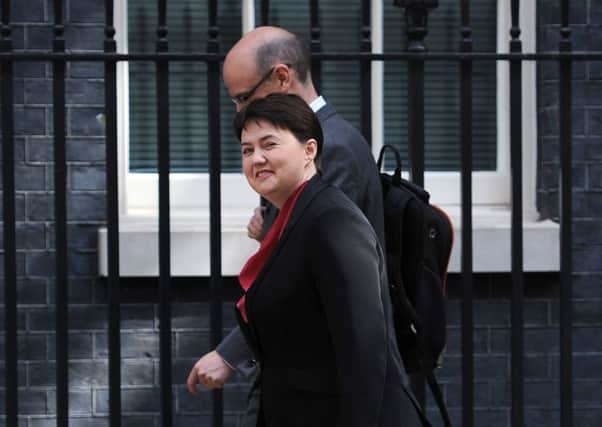 Scottish Tory leader Ruth Davidson arrives in Downing Street for talks yesterday. Picture: PA