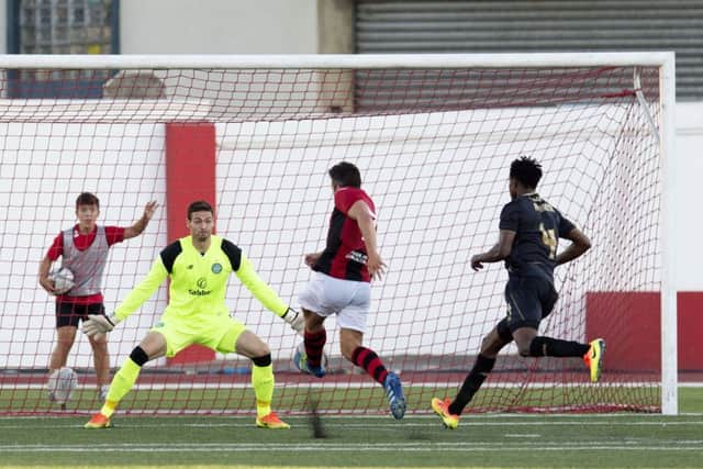 Lee Casciaro scores the only goal of the game for the hosts. Picture: SNS