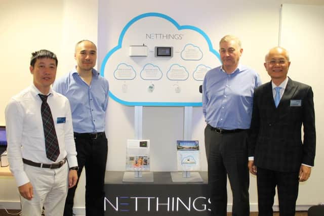 From left: Yu Chunlei, chairman of Zhejiang Jiuding Investment Group, NetThings chief technology officer Conrad Chin, NetThings chief executive George McGhee and Su Jiancheng of Shanghai Jiao Tong University. Picture: Contributed