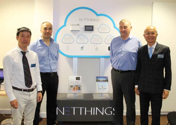 From left: Yu Chunlei, chairman of Zhejiang Jiuding Investment Group, NetThings chief technology officer Conrad Chin, NetThings chief executive George McGhee and Su Jiancheng of Shanghai Jiao Tong University. Picture: Contributed