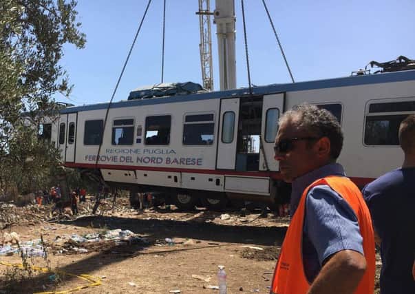Recovery operations continue yesterday after two trains hit one another at high speed. Picture: Milena di Mauro/ANSA via AP