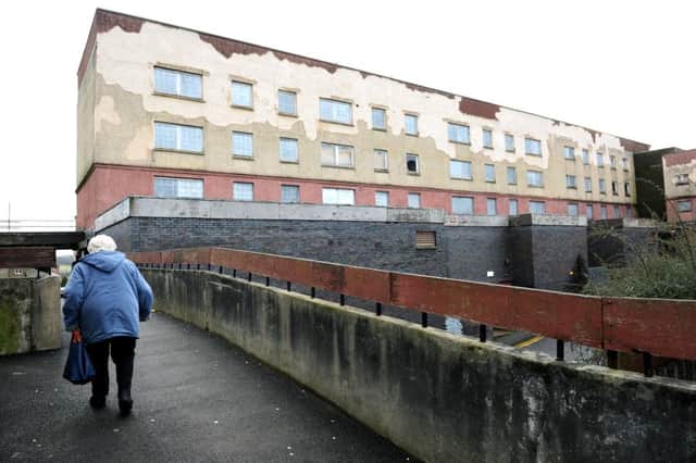 The Church Walk flats in Denny, Stirlingshire, were demolished in 2014 following years of campaigning by residents. The building is featured in a new documentary film on the Carbuncle Awards. Picture: John Devlin